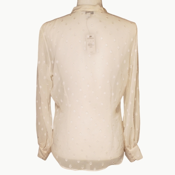 Express Petite Dot Tie Neck Blouse - Picture 2 of 6